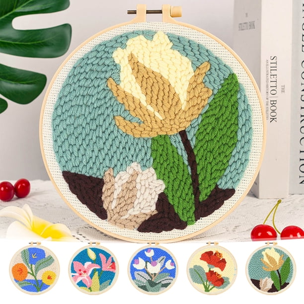 Xihbxyly Kit de Bordado con Hilo Grueso, Estilo Serie de Flores, Juego Completo de Herramientas para Bordar, Ideal para Principiantes, Manualidades Creativas, Pasatiempo Relajante, Tamaño de 20 Cm, P