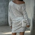 thumbnail image 2 of New Women's Fashion Solid Color Off-Shoulder Long Sleeve Short Dress Sequin Dress Formal Dress, 2 of 2