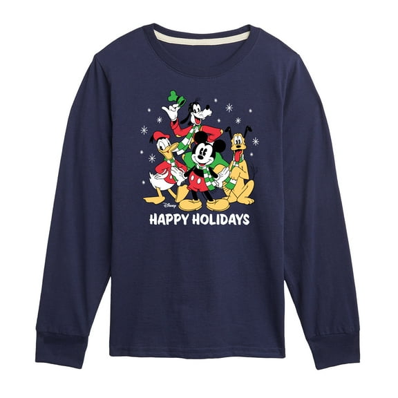 Disney - Mickey Donald Goofy & Pluto Happy Holidays - Toddler & Youth Long Sleeve Graphic T-Shirt