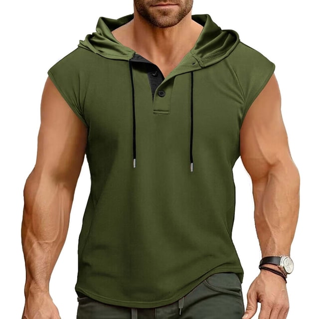 Ceisia Men's Loose Sleeveless Hooded Athletic Tank Top Breathable Quick Dry Workout Shirt Army Green XL Gifts