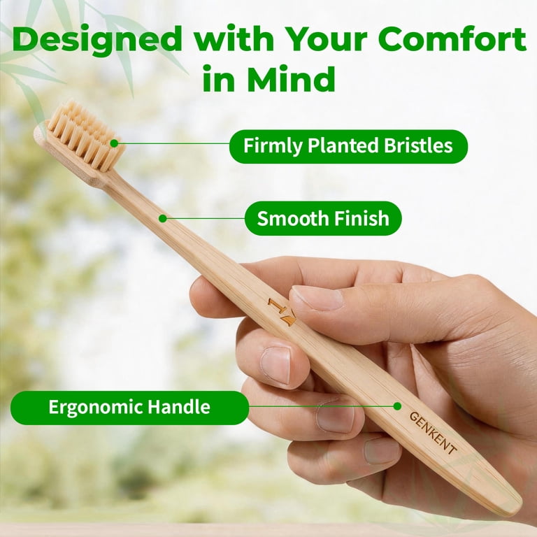 Genkent Bamboo Toothbrush, 12 Pack Medium Bristles photo 4
