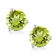 thumbnail image 2 of Gem Stone King 10K White Gold Green Peridot 3 Prong Martini Screw Back Stud Earrings for Women Men (4.14 Cttw, Gemstone August Birthstone, Round 8MM), 2 of 4