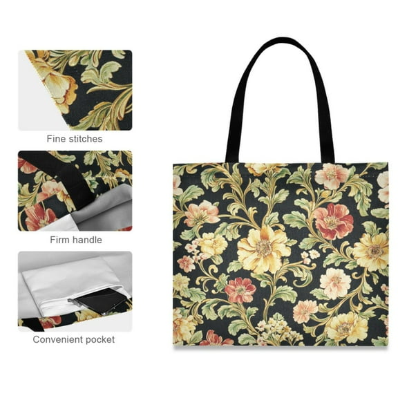 Canvas Tote Bag for Women Girls Design Print Vintage Floral Design Tote