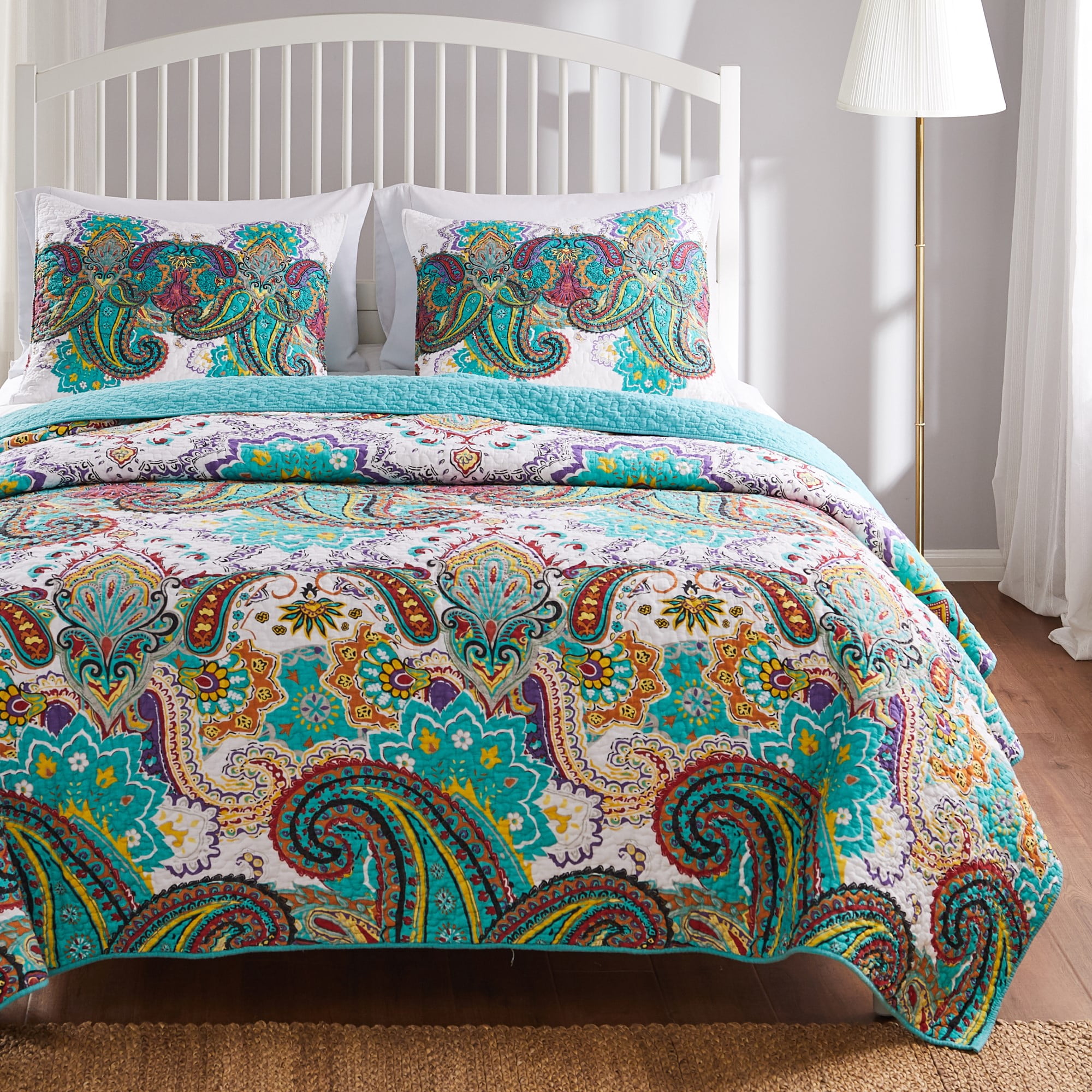 Global Trends Nova Bohemian Paisley Oversized 100% Cotton Reversible Quilt Set, 3-Piece King/Cal King