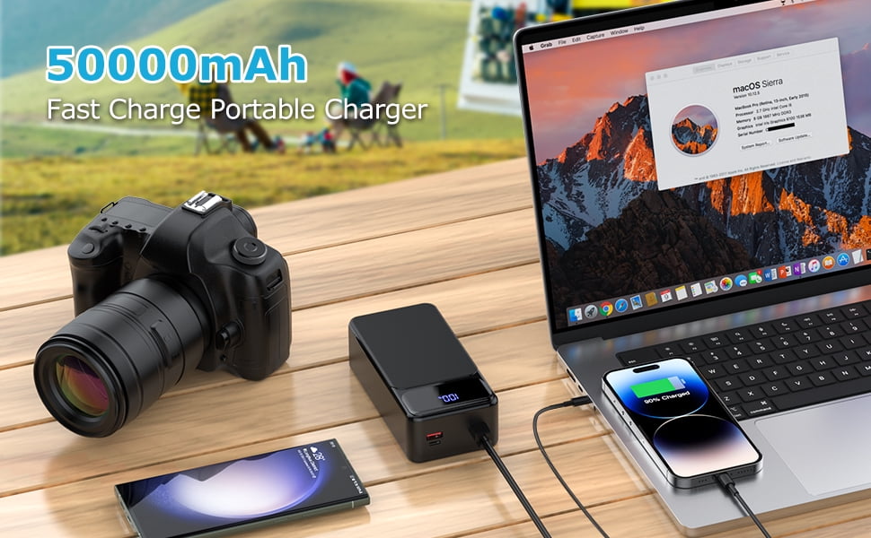 P.TOULTEK 50000mAh External Battery Portable Charger, USB Power Bank 22.5W, PD3.0 Quick Charge Function, 3 Inputs Mobile Phone Charger Battery Compatible with iPhone, Samsung, Huawei, iPad Etc