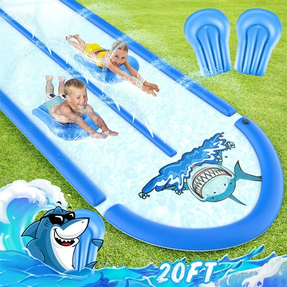 Growsly Slip and Slide Lawn Water Slide with 2 Bodyboards, 20FT Slip n Slide Heavy Duty Double Lane for Kids Backyard Games with Sprinkler, Blue