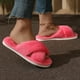 thumbnail image 5 of Zapatillas de piel con tiras cruzadas a la moda para mujer, Zapatillas de casa de felpa cálidas y ligeras para interiores, chanclas de pareja de tacón plano de piel sintética de talla grande 43, 5 of 5