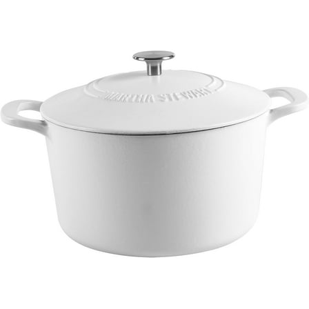 MARTHA STEWART Gatwick 7 QT Enamel Cast Iron Dutch Oven Pot with Lid, Matte White
