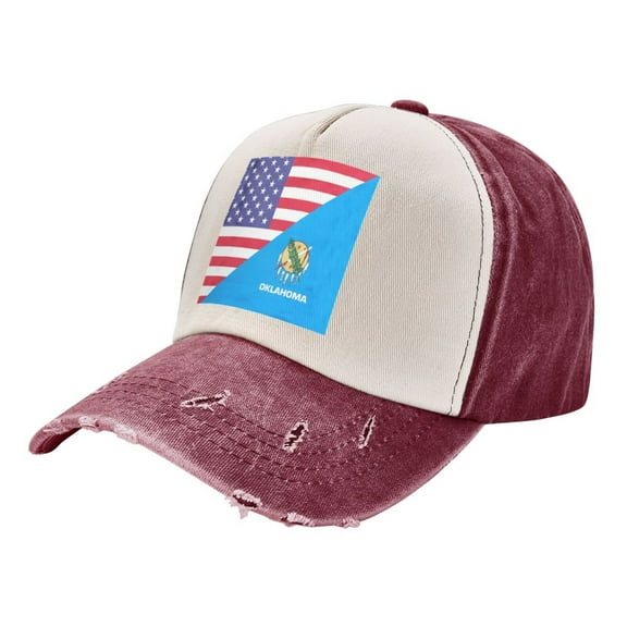 America Oklahoma Flag Baseball Cap Distressed Adjustable Vintage Cotton Denim Hat for Women Men