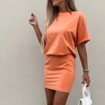 thumbnail image 5 of Womens Summer Dress Solid Crewneck Short Sleeve Comfy Sports Dress Elastic Waist Loose Mini Short Dress for Casual Work, 5 of 7