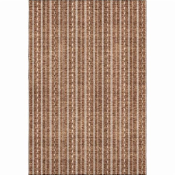 HomeRoots 673899 5 x 8 ft. Terra Cotta & Beige Striped Washable Machine Made Rectangle Area Rug with UV Protection
