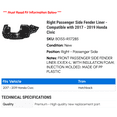 thumbnail image 2 of Right Passenger Side Fender Liner - Compatible with 2017 - 2019 Honda Civic 2018, 2 of 2