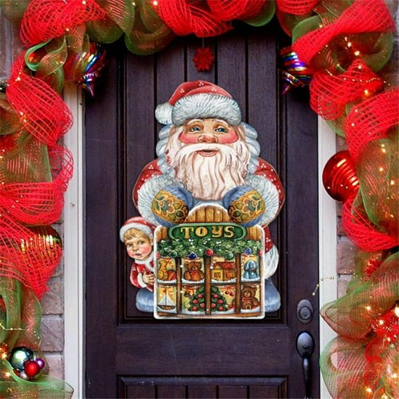 Christmas Toy Joy Santa Wooden Decorative Door Hanger, Multicolor