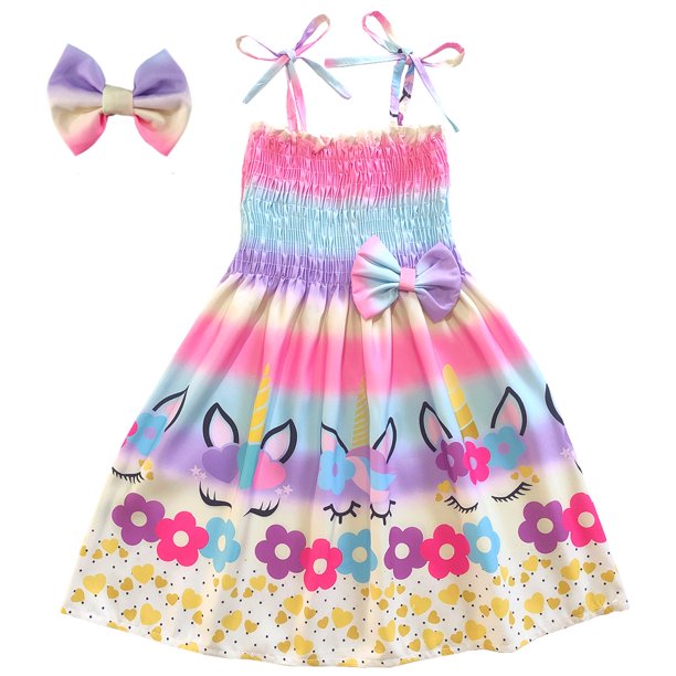 Kit vestido infantil Unicornio modelo gitana +lazo para el pelo Deng Xun unisex