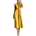 thumbnail image 5 of Miluxas Women's Elegant Sleeveless Wrap Midi Dress V Neck Contrast Piping and Belt Loose Flowy Dress with Pockets Business Casual Vacation Outfits Yellow, 5 of 8