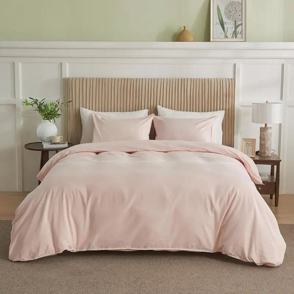 Pleated Duvet Cover Pink King Size Polyester Cloud-Like Skin-Friendly Bare Sleep Anti-Pilling Bedding