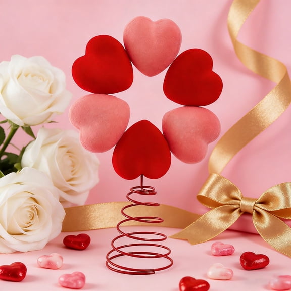 13.4" Valentine's Day Tree Topper, Red Pink Heart Tree Topper, Holiday Tree Decoration Love Ornament with Spiral Base, Large Heart Treetop Ornament for Wedding Party Home Decor Gift