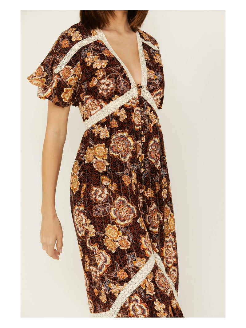 Shyanne Women's Casual Button-Down Short Sleeve Floral Print High Low Maxi  Dress, Dark Blue, Large - Walmart.com