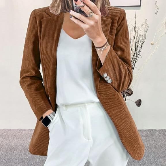 Vedolay Women Tops Women's Casual Blazers Long Sleeve Business Lapel Collar Work Office Clothes,Coffee L