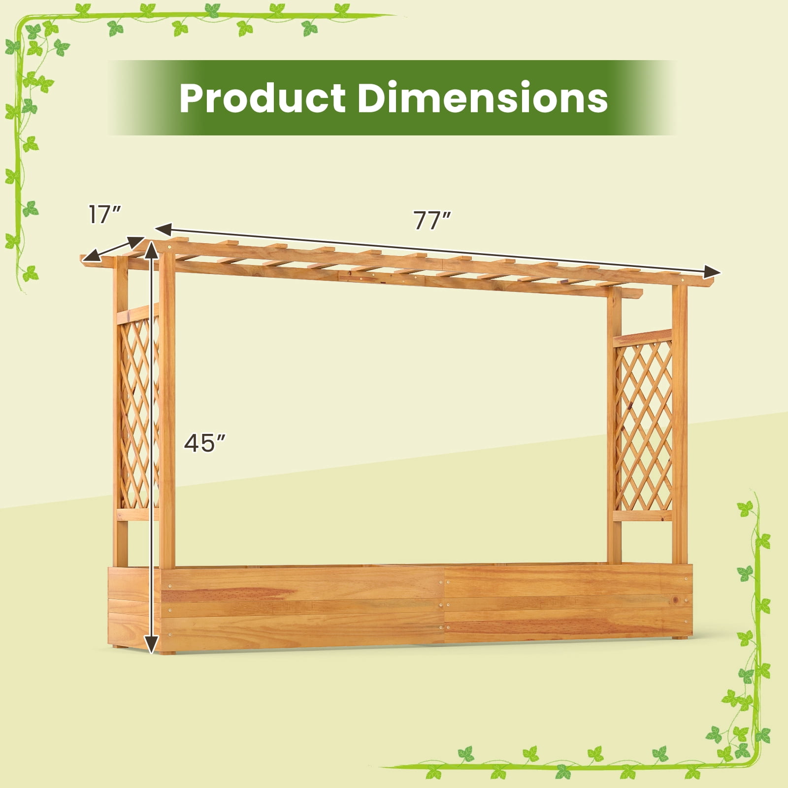 Costway 1 PCS 45” Raised Garden Bed with Trellis with Hanging Roof, 2 Side Trellises for Flower