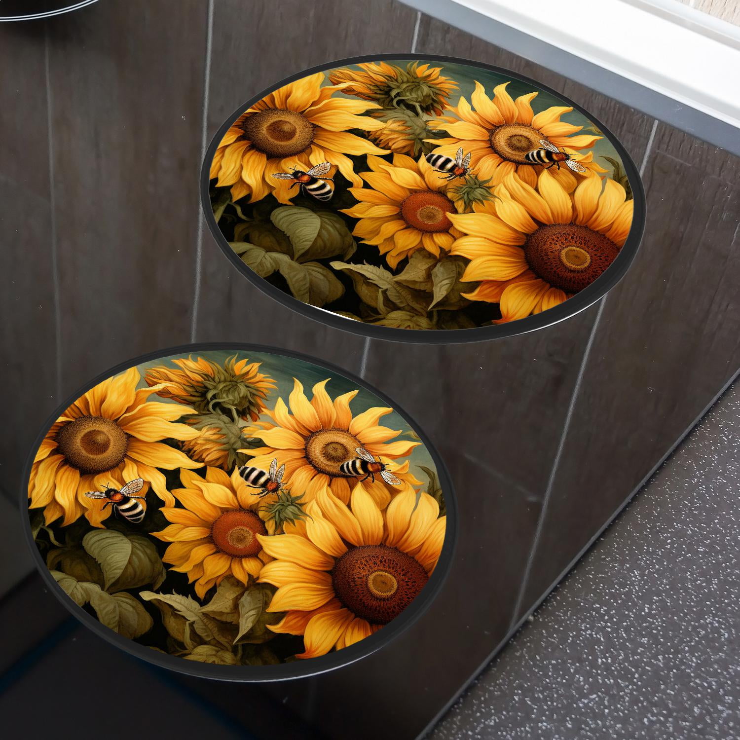 Stove Burner Covers 4 Pcs for Home Decor Cooktop Decorative ,Honey Bees Sunflower Floral colorful pattern, Round Electric Stove Burner Covers 8Inch And 10Inch