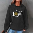thumbnail image 2 of Hoodies for Women Graphic Heart Print Cute Long Sleeve Waffle Drawstring Pullover Spring Fall Sweatshirts with Pockets(Black,S), 2 of 5