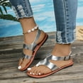 thumbnail image 2 of Womens Comfort Sandals Round Toe Dress Dressy Slip On Casual Comfort Bride Bridal Date Flat Adjustable Buckle Sandals Summer Shoes Slides Silver Women Sandal, 2 of 8