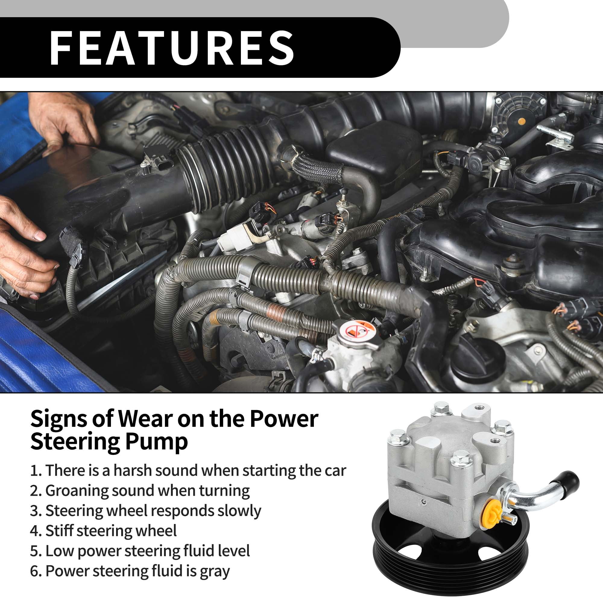 Power Steering Pump No.49110JA000/49110JA02B for Nissan Altima 07-13 Coupe Aluminum Alloy with Pulley