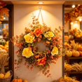 thumbnail image 7 of Artificial Fall Wreath, Autumn Realistic Yellow Orange Rose Christmas Wreath, 14.96 Inch Lightweight Front Door Harvest Floral Hanging Wreath For Front Door Porch Thanksgiving Home Decor,1Pc, 7 of 7