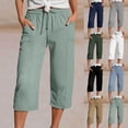 thumbnail image 2 of Yuanlook Casual Cropped Pants for Women, Drawstring Waist Crinkle Gauze Straight Leg, Everyday Comfort Trousers with Side Pockets, S-XXL, 2 of 7