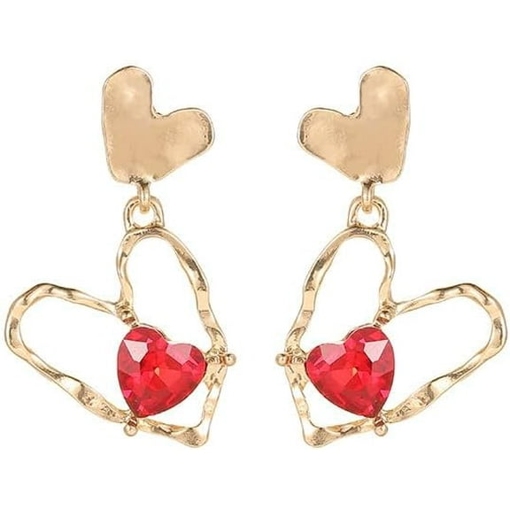 14K Gold Plated Chunky Heart Statement Earrings for Women Trendy Puffy Heart Teardrop Dangle Stud Earrings Minimalist Geometric Heart Earrings