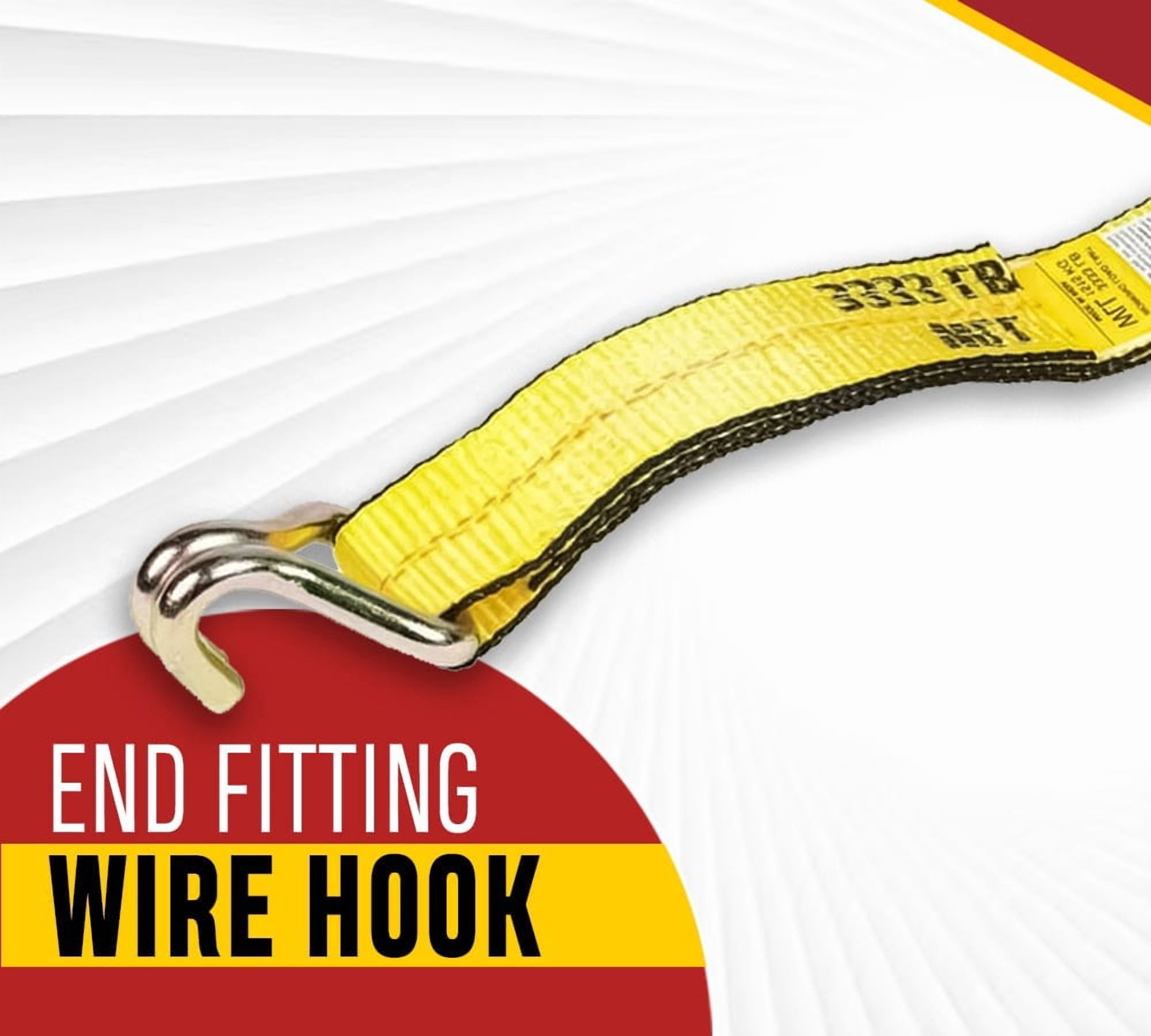 2 Pack 2 Inch x 50 FT Heavy Duty Ratchet Straps with Double J Hooks | 10,000 lbs. Breaking Strength Yellow Tie Down Straps w/Wire Hooks for Industrial Use, Trailers, Truck & Cargo.