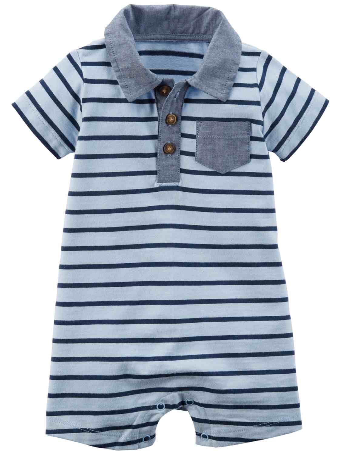 Carter's Carters Infant Boys Blue Striped Collared Polo Shirt Romper Baby Bodysuit 18m