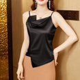 thumbnail image 5 of ManxiVoo Elegant Satin Feel Sleeveless Camisole Top for Women with a Fashionable High Slip Neckline Perfect for Layering Underneath or Wearing Alone in Warm Weather XXXL Size Black, 5 of 9