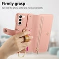thumbnail image 2 of ELEHOLD Case for Samsung Galaxy S21+, RFID Blocking Zipper Leather Wallet Stand Case with Card Slot & Wrist Strap & Ring Holder,Pink, 2 of 10