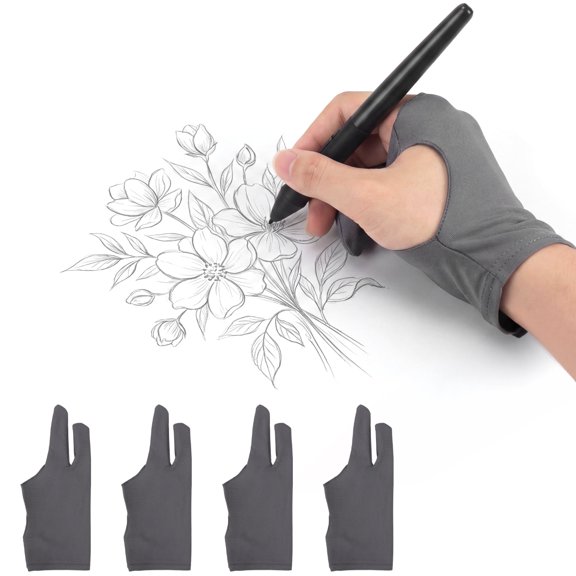 4 Pack Gray Drawing Gloves, Breathable Artist Gloves for Sketching and Digital Drawing(S)