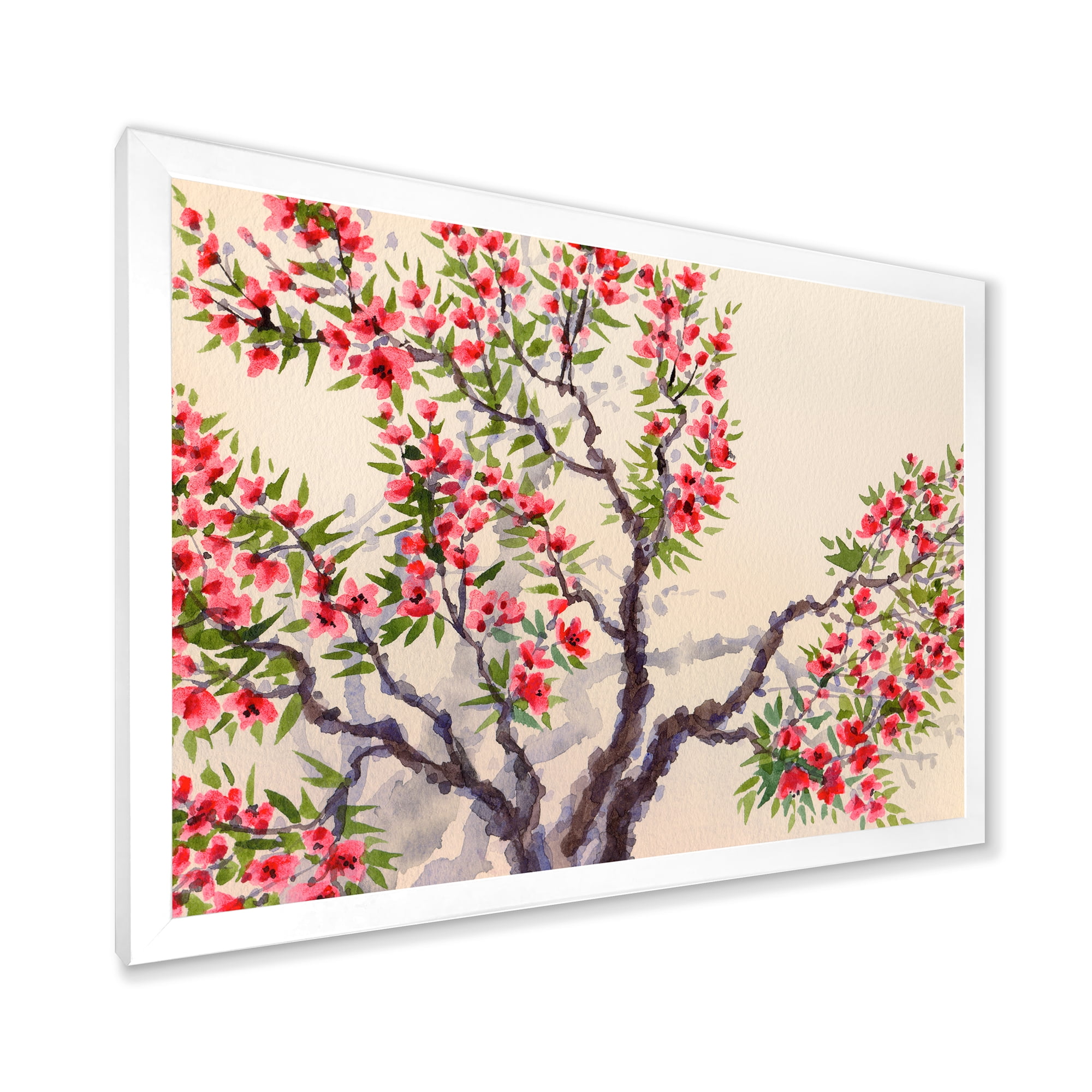Designart 'The Blossoming Tree With Red Flowers I' Traditional Framed Art Print