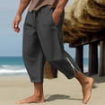 thumbnail image 2 of LNWUY Mens Solid Cotton Linen Pants Elastic Waist Drawstring Loose Comfy Breathable Lounge Pants Casual Lightweight Beach Trousers Black XL, 2 of 6