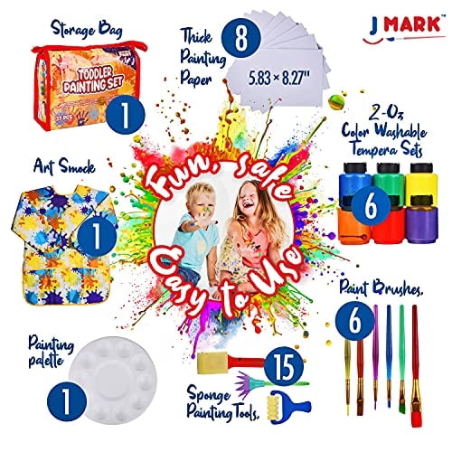 Juego de pintura para niños pequeños J MARK - Juego de 38 piezas con deleta artística, 6 p J MARK J MARK