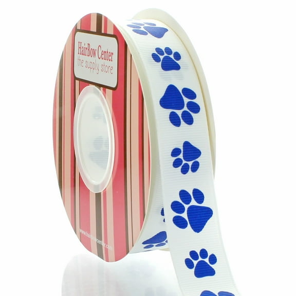 7/8" Royal Blue Paw Grosgrain Ribbon 25 Yard