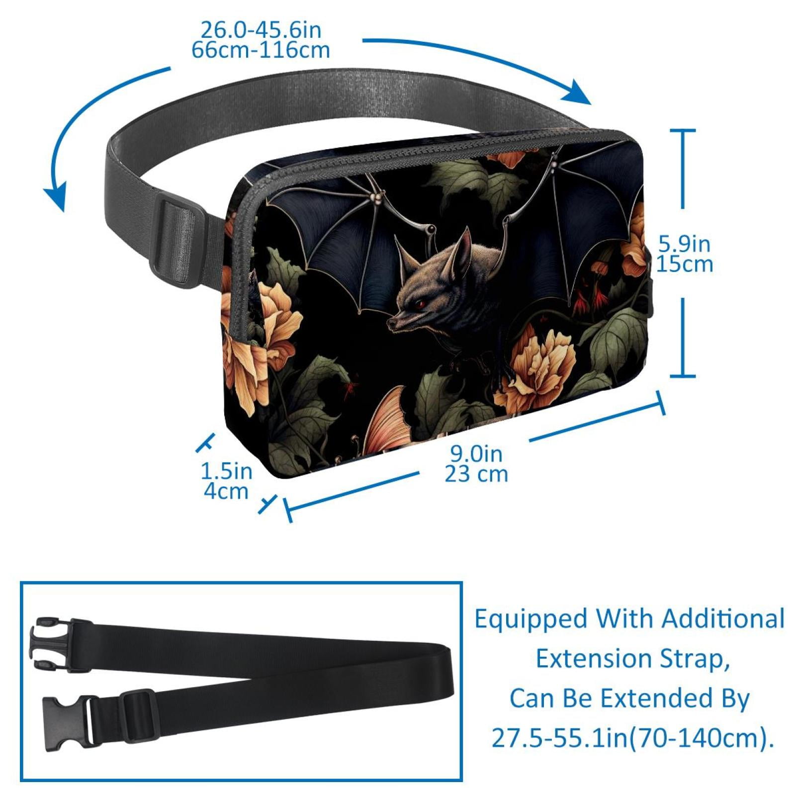 Bats Lightweight Adjustable Crossbody Bag with Extension Strap - Unisex Fanny Pack, Money Belt, Waist Bag