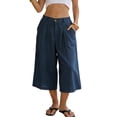 thumbnail image 4 of JUSLIO Womens Capris Linen Solid High, Waist with Pockets Loose Everyday Casual Wide-Leg Capris, 4 of 9