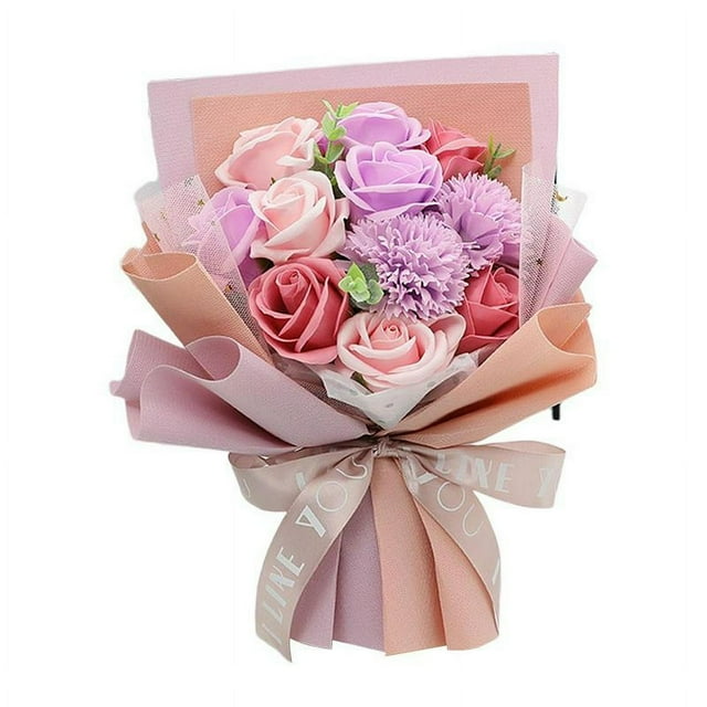 Simulation Raose Flowers Bouquets Carnation Soap Bouquets Gift for Mother Wedding Decor - Red A