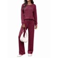 thumbnail image 3 of Pijama de Dos Piezas para Mujer, Moda de Otoño, Traje de Punto Acanalado, Ropa Deportiva Informal de Larga. Vino Tinto M, 3 of 9