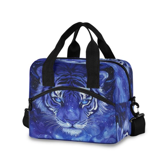 Lunch Bag Portable Crossbody Meal Bag Cooler Bag Insulated Lunch Bag Food Bag Handheld & Crossbody Design Blue Tiger Pattern