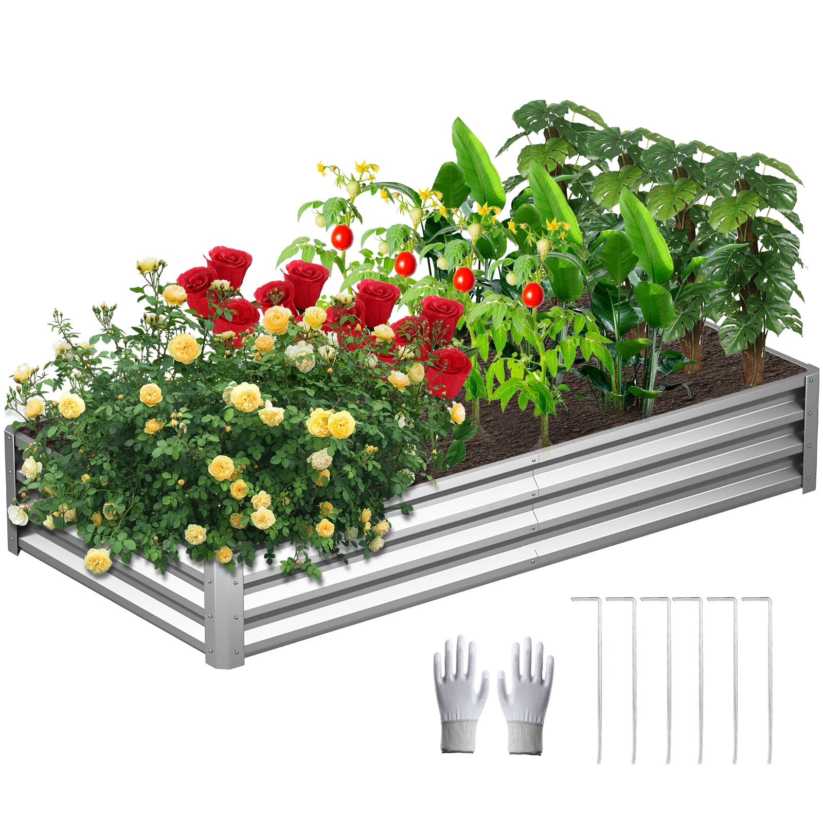FOYUEE Galvanized Raised Garden Beds for Vegetables Large Metal Planter Box  Steel Kit Flower Herb, 8x4x1ft