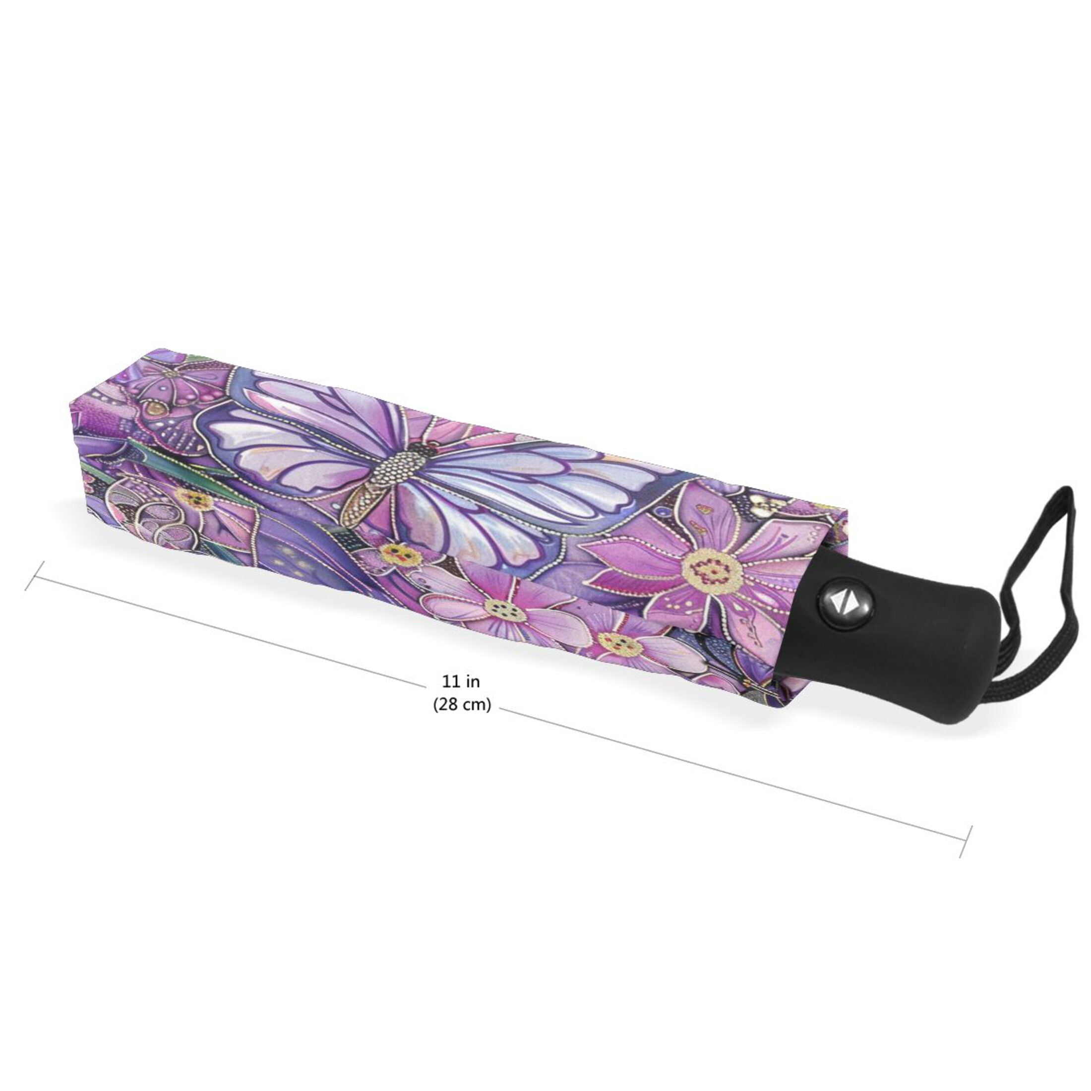 YAZAOO One-Touch Auto Open Close Rain Umbrella With Creative Purple Butterfly Garden Pattern