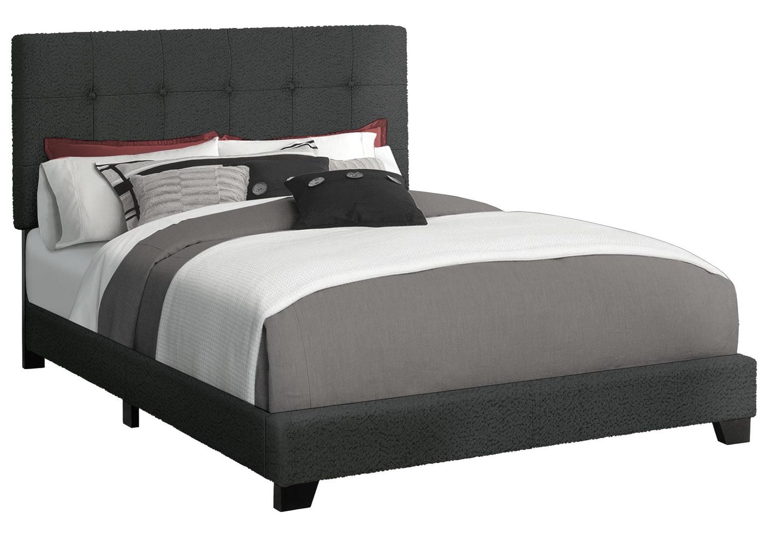 Monarch Specialties Bed, Bedroom, Frame Only, Queen Size, Upholstered, Dark Grey Boucle, Transitional