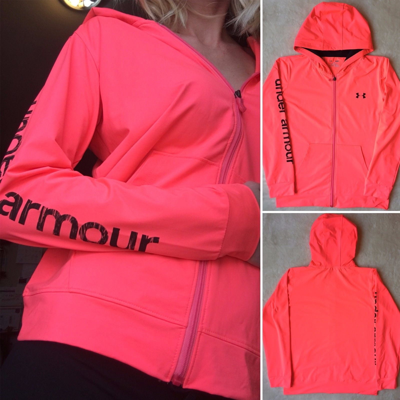 under armour pink zip up hoodie