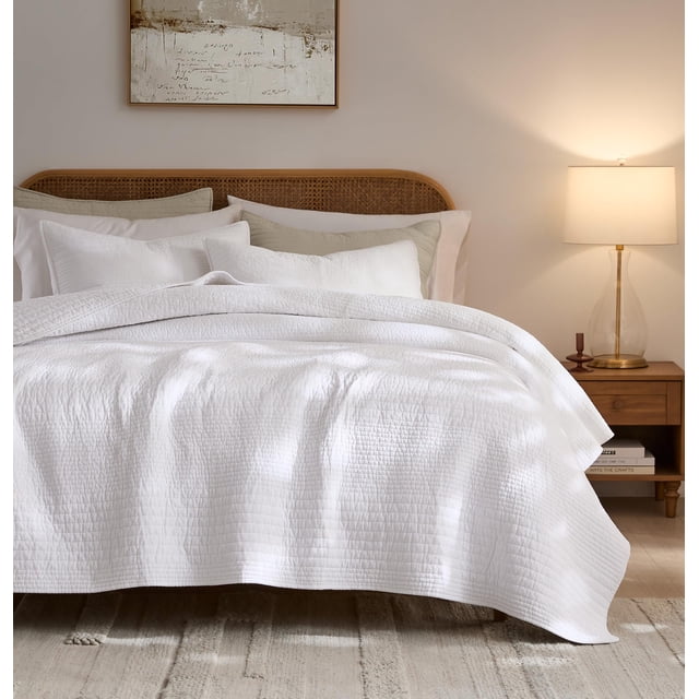 Juego de ropa de cama, edredón king size, 100% algodón, palassio, a rayas, blanco